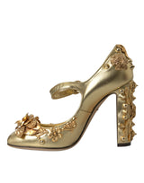 Goldene Lederkristall Mary Janes pumpt Schuhe