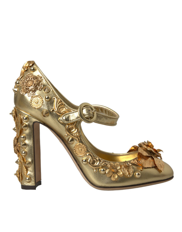 Crystal en cuir doré Mary Janes Pumps Chaussures