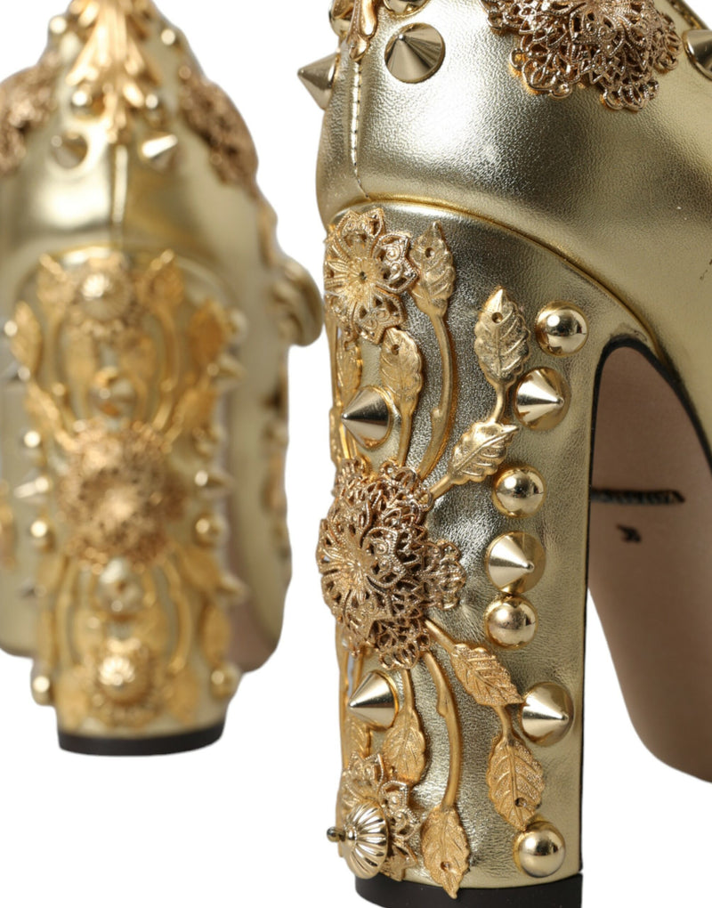 Goldene Lederkristall Mary Janes pumpt Schuhe