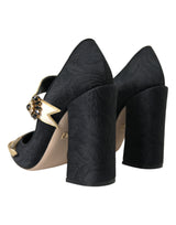 Black Brocade Mary Janes Crystal Pumps Shoes