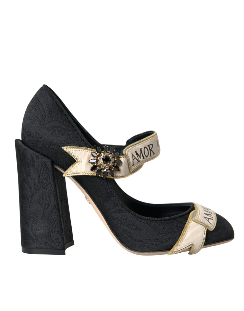 Black Brocade Mary Janes Crystal Pumps Scarpe