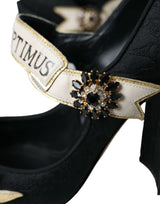 Black Brocade Mary Janes Crystal Pumps Scarpe