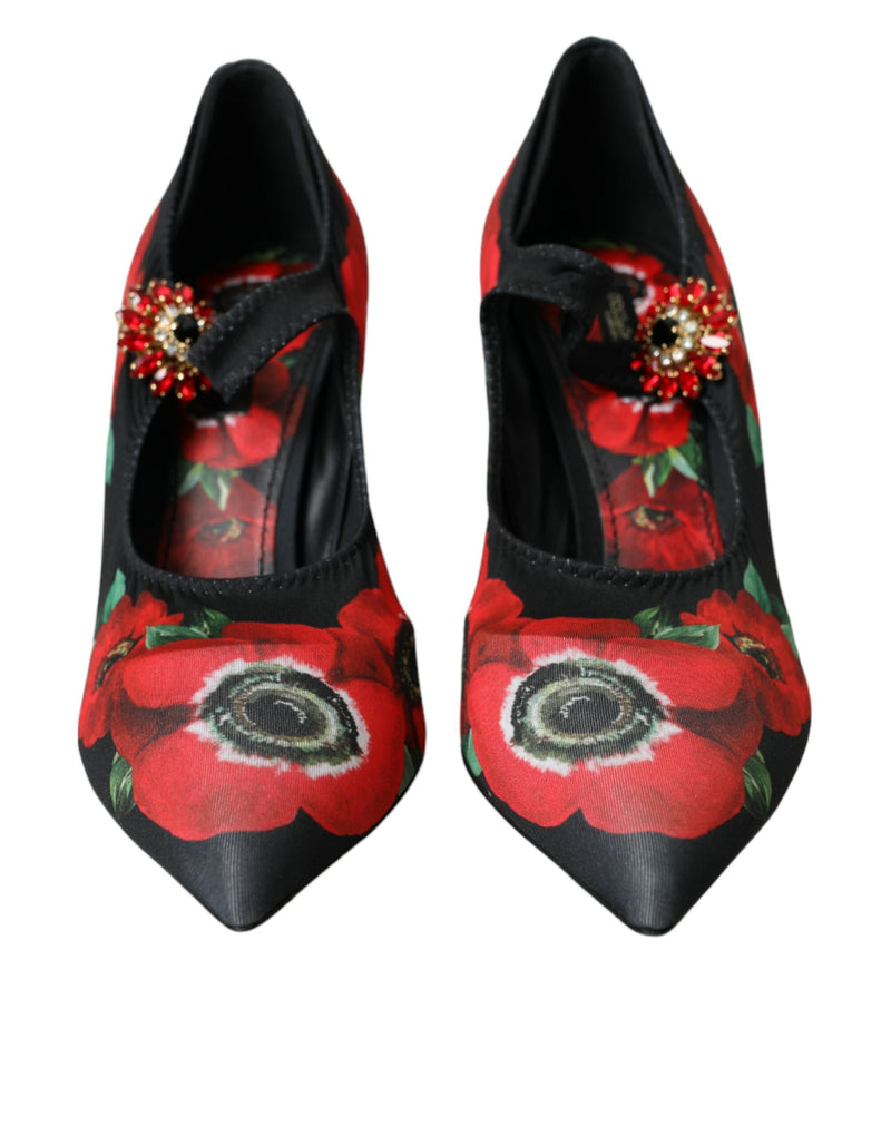 Scarpe floreali di cristallo floreale nera Mary Jane