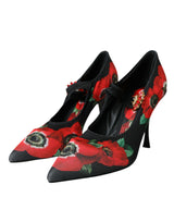 Scarpe floreali di cristallo floreale nera Mary Jane