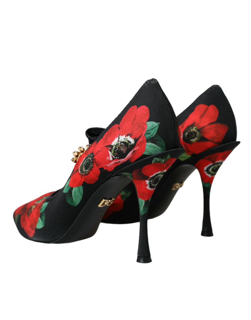 Scarpe floreali di cristallo floreale nera Mary Jane