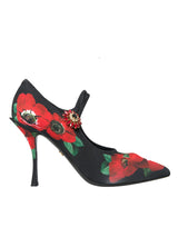 Scarpe floreali di cristallo floreale nera Mary Jane