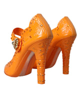 Chaussures de pompes à cristal florales d'orange Cendrillon