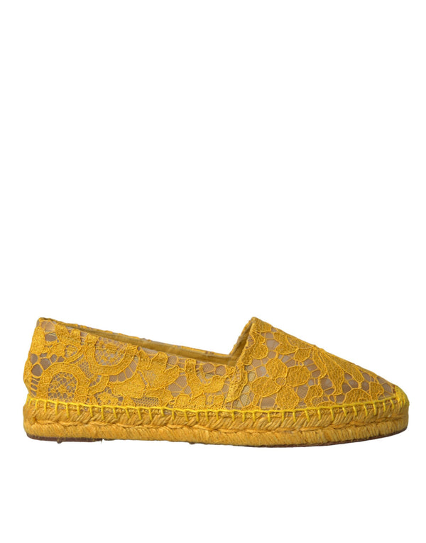 Gelbe Taormina Spitze Espadrille Sleases Flats Schuhe