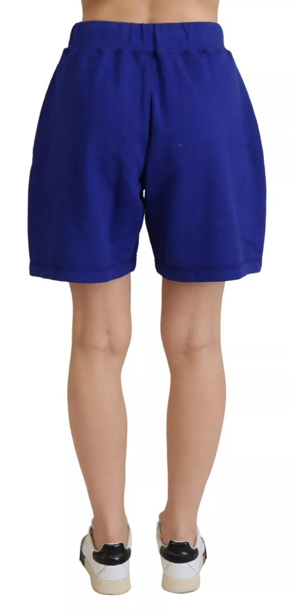 Shorts a vita alta in cotone blu cotone