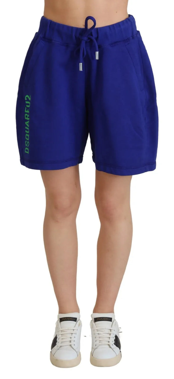 Blue Logo Baumwolle hohe Taille Sweatshorts Shorts