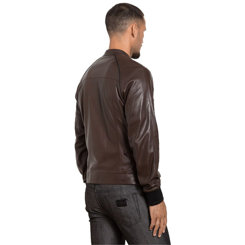 Chaqueta de piel de cuero marrón Di Lambskin