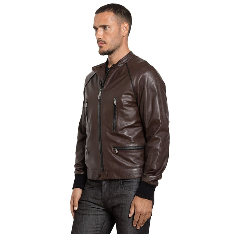 Chaqueta de piel de cuero marrón Di Lambskin