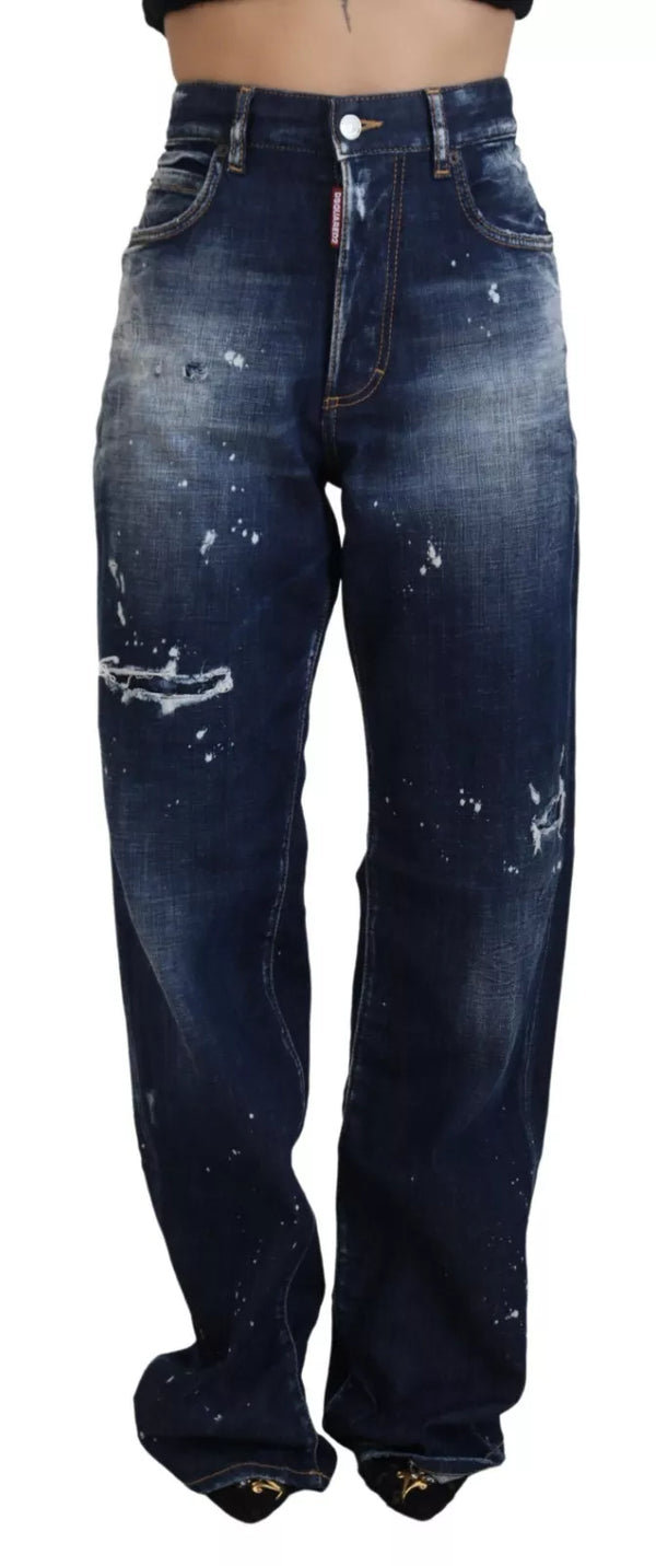 Blau hohe Taille zerfetzt Denim Jeans San Diego