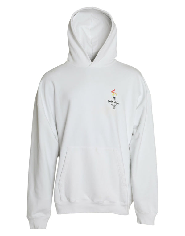 White Cotton Logo Hooded Pullover Sweatshirt Sweater