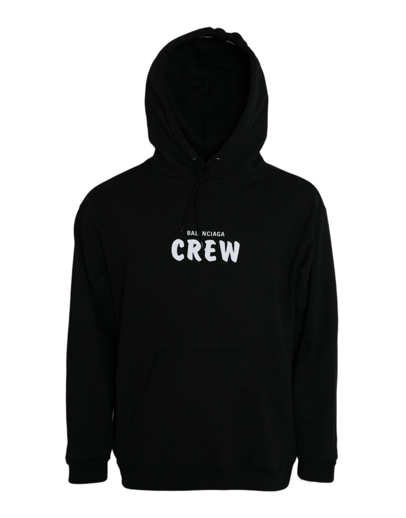 Schwarz -Baumwoll -Crew mit Kapuzepullover Sweatshirt -Pullover