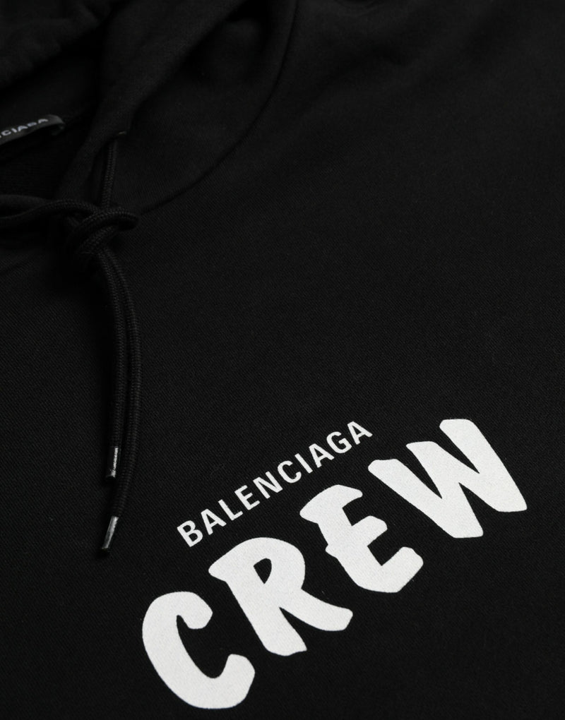 Schwarz -Baumwoll -Crew mit Kapuzepullover Sweatshirt -Pullover