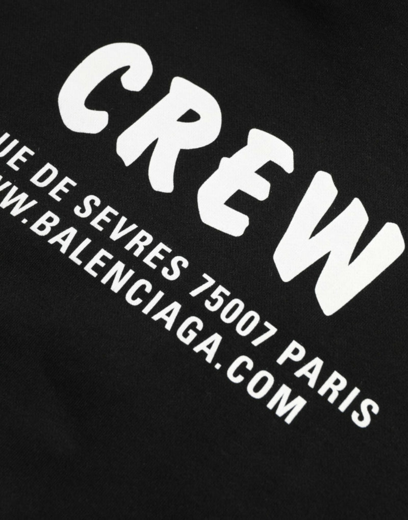 Schwarz -Baumwoll -Crew mit Kapuzepullover Sweatshirt -Pullover