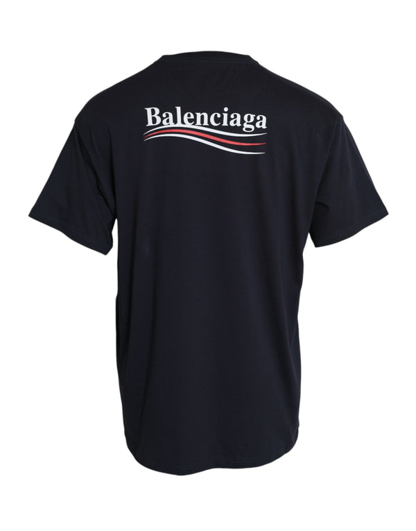 Dunkelblauer Baumwoll-Logo-Crew-Nacken kurzärmeles T-Shirt