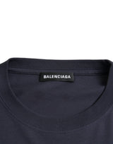 Dunkelblauer Baumwoll-Logo-Crew-Nacken kurzärmeles T-Shirt