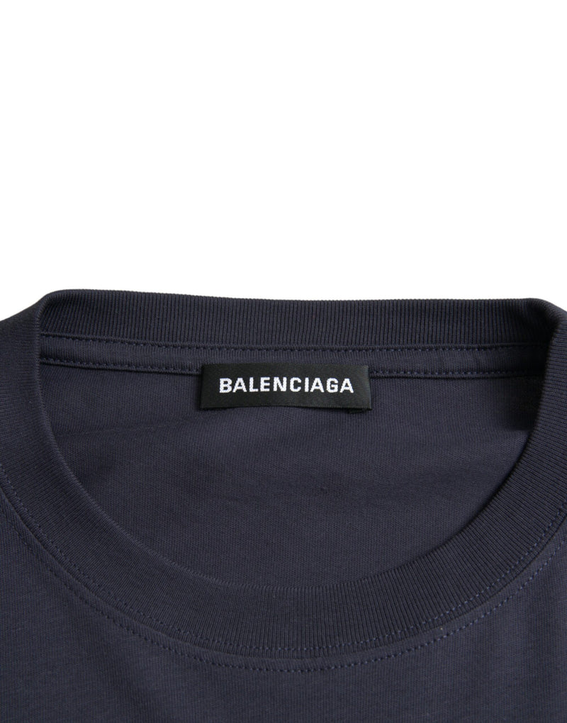 Dunkelblauer Baumwoll-Logo-Crew-Nacken kurzärmeles T-Shirt