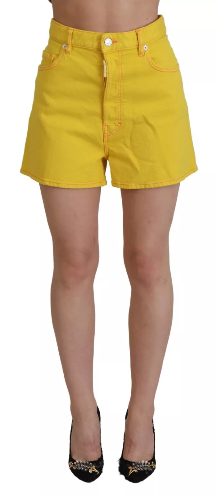 Pantaloncini da hotpants da donna larghi di cotone giallo