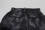 Schwarz karierte hohe Taille A-Line-Denim-Minirock