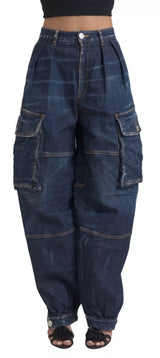 Blau hohe Taille Baumwollfracht Baggy Jeans Jeans