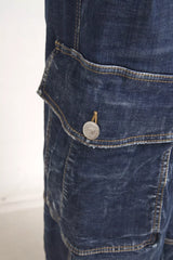 Blue High Taist Cotton Cargo Baggy Denim Jeans