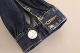 Blue High Taist Cotton Cargo Baggy Denim Jeans