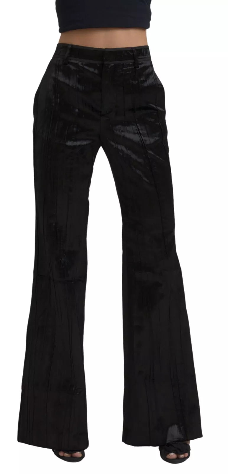 Pantaloni a vita super flare viscosa nera