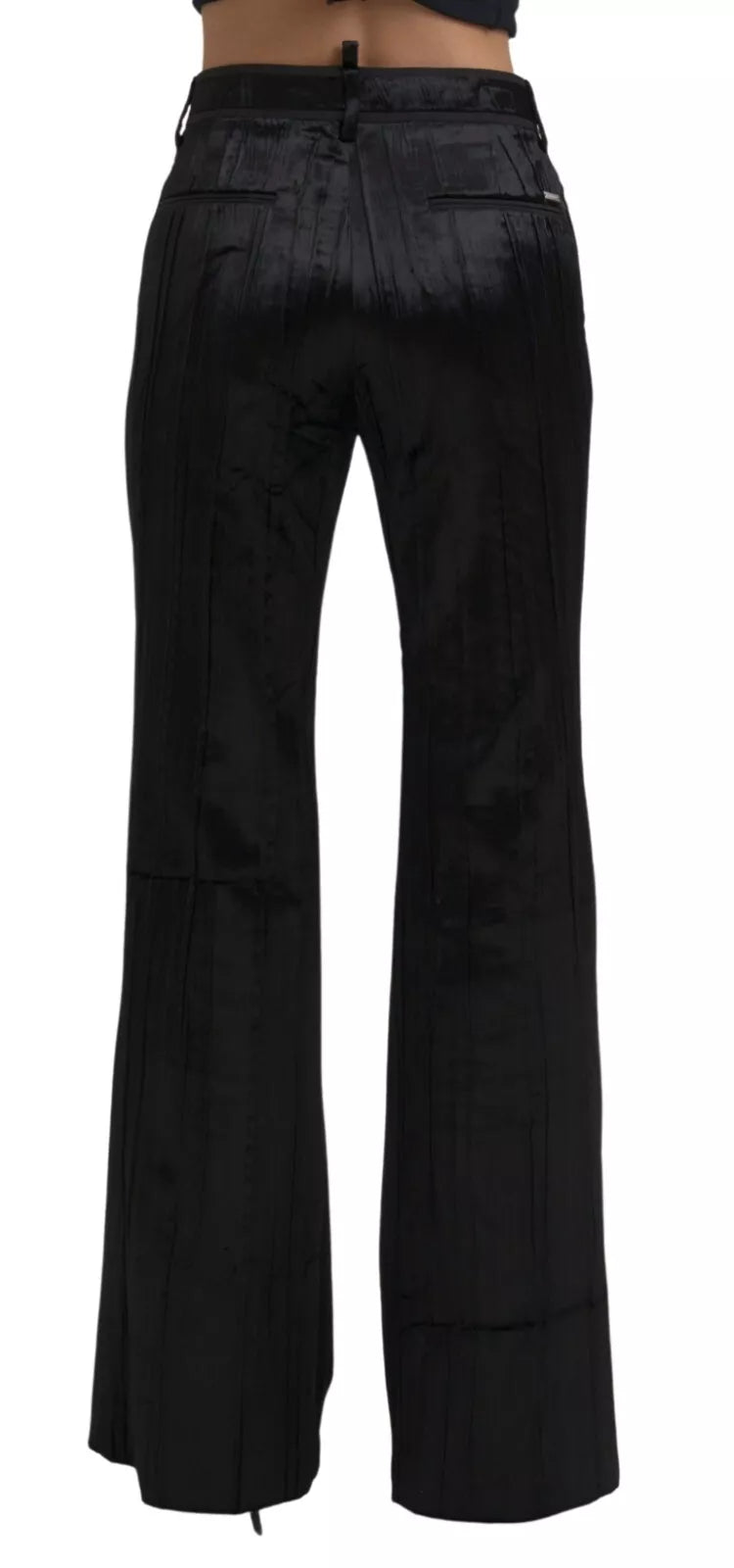 Pantaloni a vita super flare viscosa nera