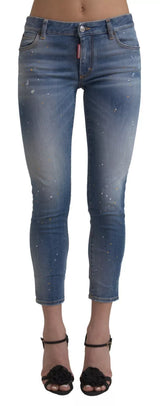 Jeans de mezclilla de twiggy recortada de cintura media azul