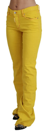 Yellow Cotton Mid Waist Flare Denim Trouser Jeans