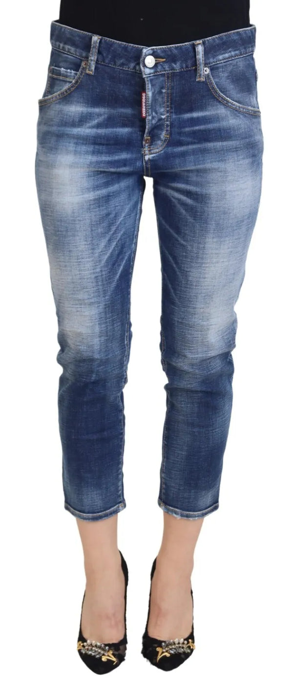 Blaue Baumwolle mittlere Taille geschnittene Jeans -Jeans cooles Mädchen