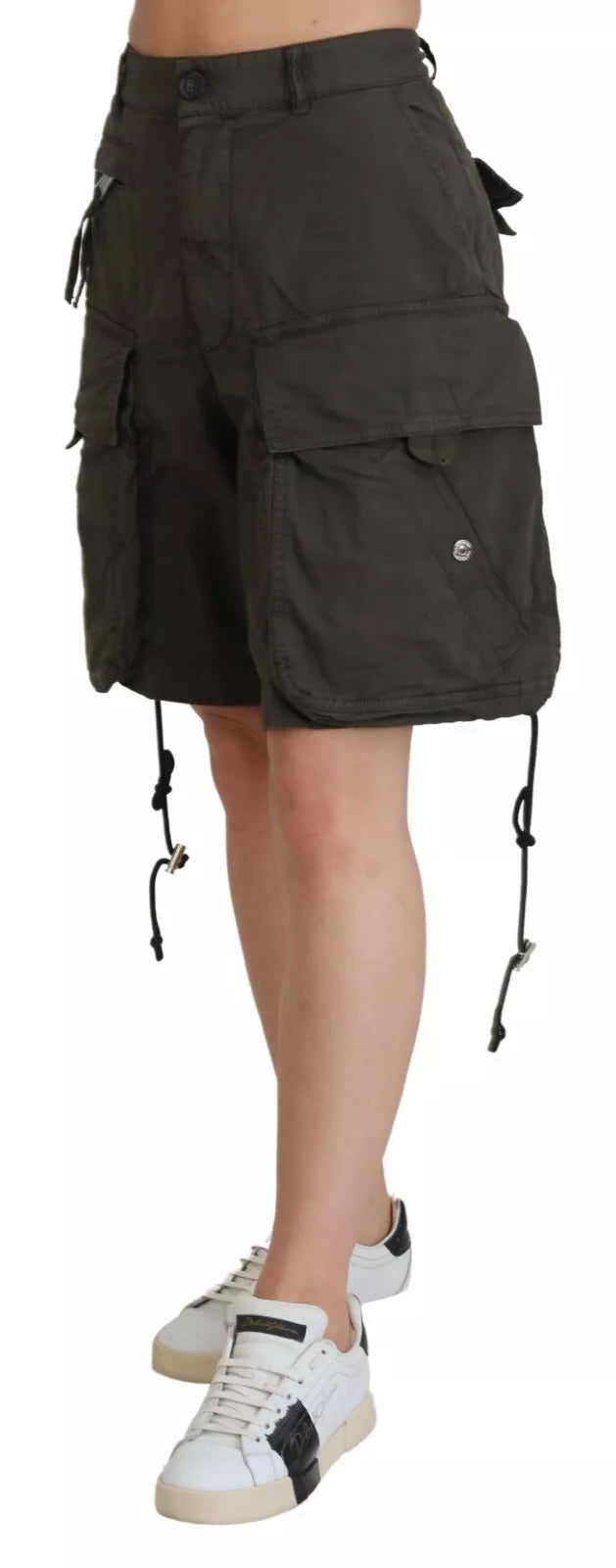 Green High Taist Cargo Bermuda Femmes Shorts