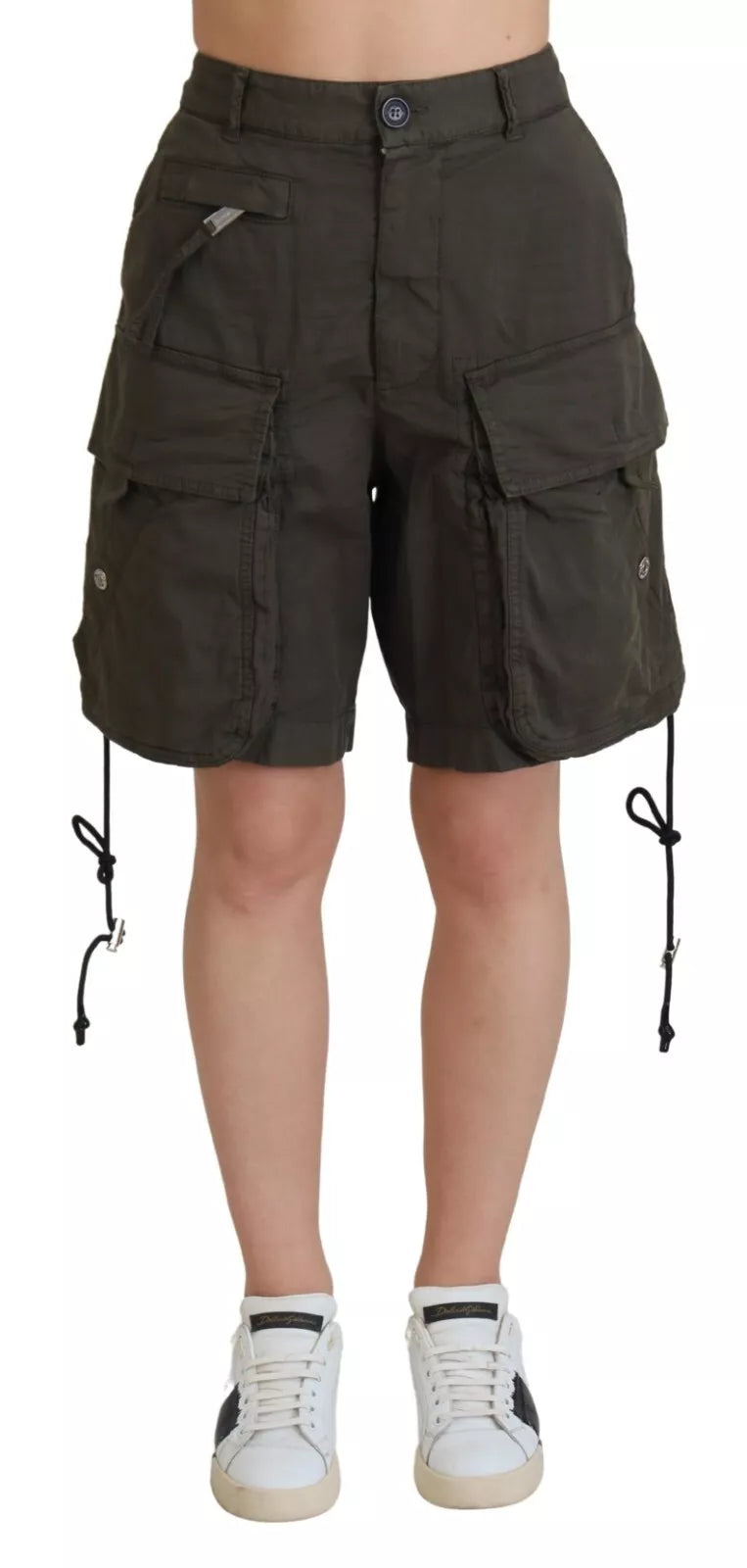 Green High Taist Cargo Bermuda Femmes Shorts