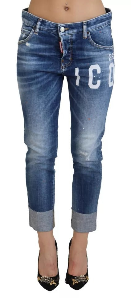 Blue Icon niedrige Taille geschnittene coole Mädchen Jeans Jeans