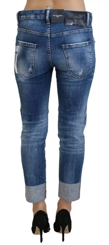 Blue Icon niedrige Taille geschnittene coole Mädchen Jeans Jeans