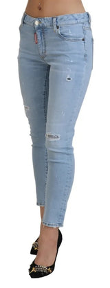 Blau zerfetzte mittlere Taille geschnittene Zweiggy -Denim -Jeans