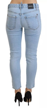 Blue Tattered Mid Waist Cropped Twiggy Denim Jeans