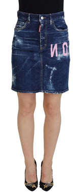 Icona blu alta in denim in denim mini boston jean gonna