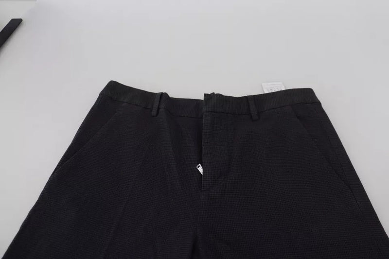 Pantalon droit à taille haute à carreaux noirs