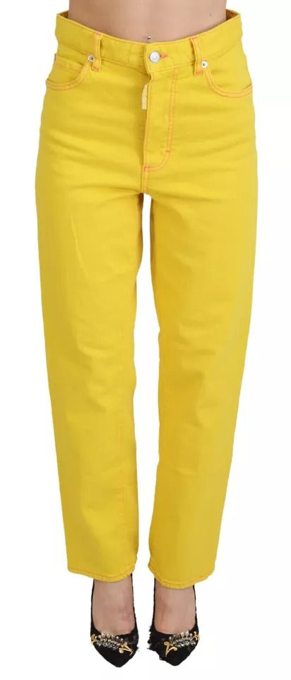 Algodón amarillo cintura alta Denim recta Boston Jeans