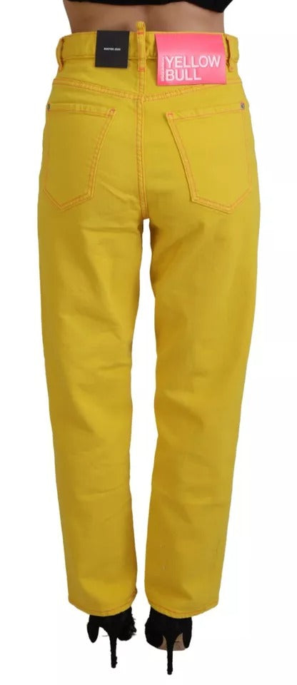 Algodón amarillo cintura alta Denim recta Boston Jeans