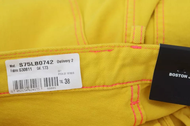 Algodón amarillo cintura alta Denim recta Boston Jeans