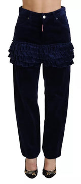 Blue Ruffles Highwaist Cotton Denim Boston Fit Hosen