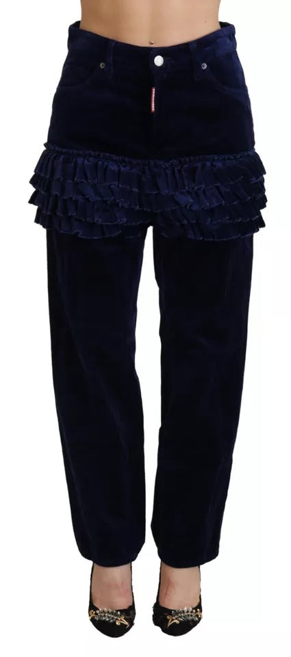 Ruffles azules Highwaist Cotton Denim Boston Fit Pants