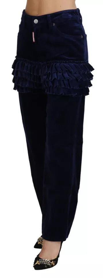 Blue Ruffles Highwaist Cotton Denim Boston Fit Pants