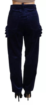 Blue Ruffles Highwaist Cotton Denim Boston Fit Pantal