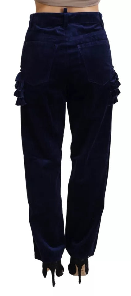 Blue Ruffles Highwaist Cotton Denim Boston Fit Pants